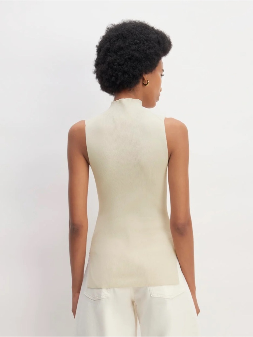 Everlane women’s The Viscose Mock Neck Top fine ribbed Light Beige Size XS NWT - Picture 3 of 9